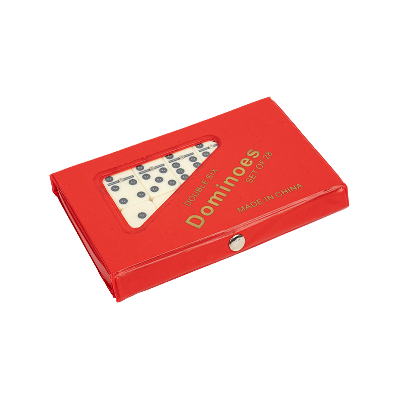 Double Six Dominoes impostato con una custodia in PVC rosso